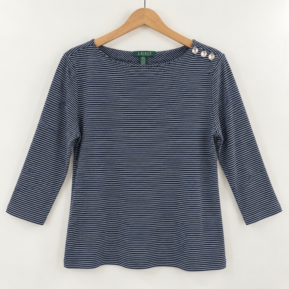 Lauren Ralph Lauren Old Money Striped Top Womens Medium Nautical Navy Blue